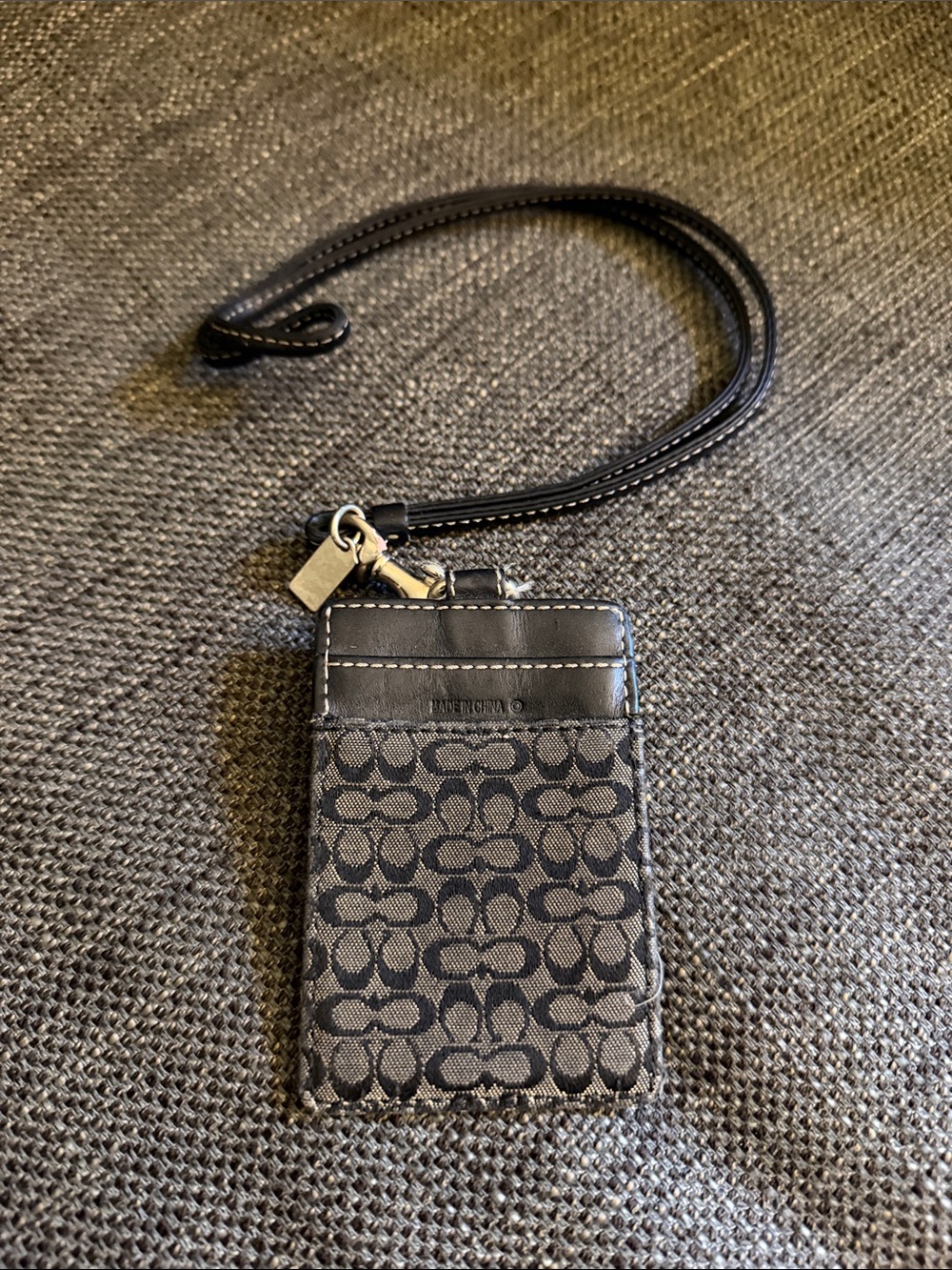 Coach Black Signature Card Holder Lanyard